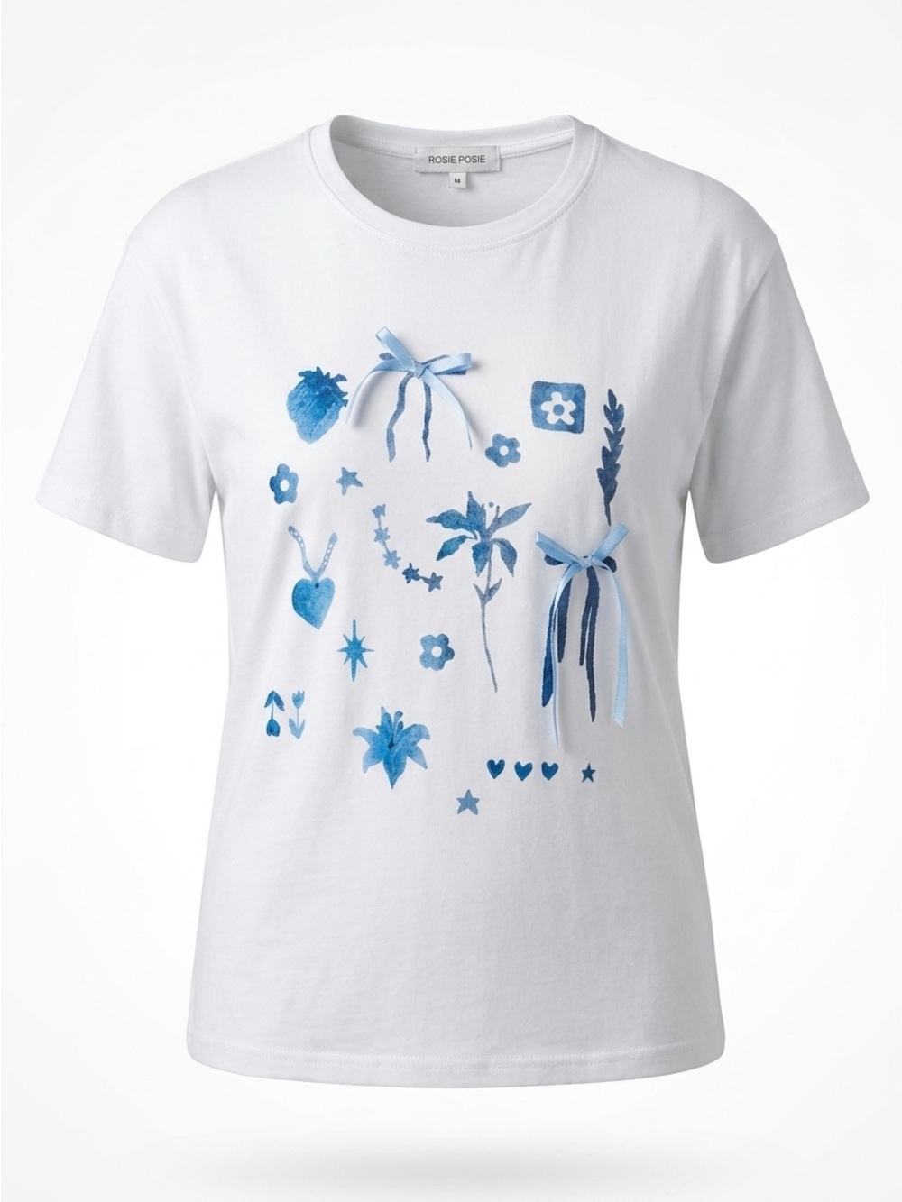 Rosie Posie White Graphic Tee with Blue Bow Accents - Picture 2 of 7